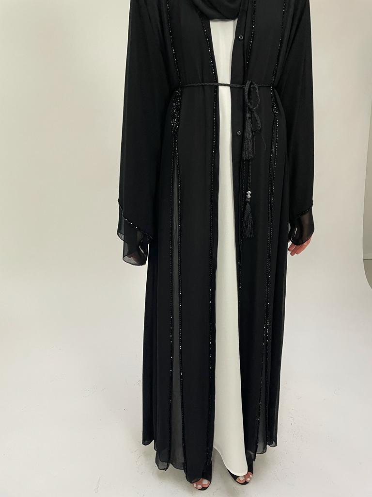 Midnight Black Chiffon Layered Abaya